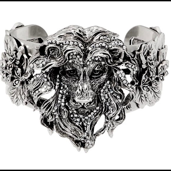 Kirks Folly Lion Cuff Bracelet Silvertone with Crystals - Picture 7 of 9